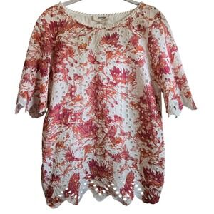 Porridge Anthropologie Cottage Layered Eyelet Scallop Hem Blouse Pink Orange XS